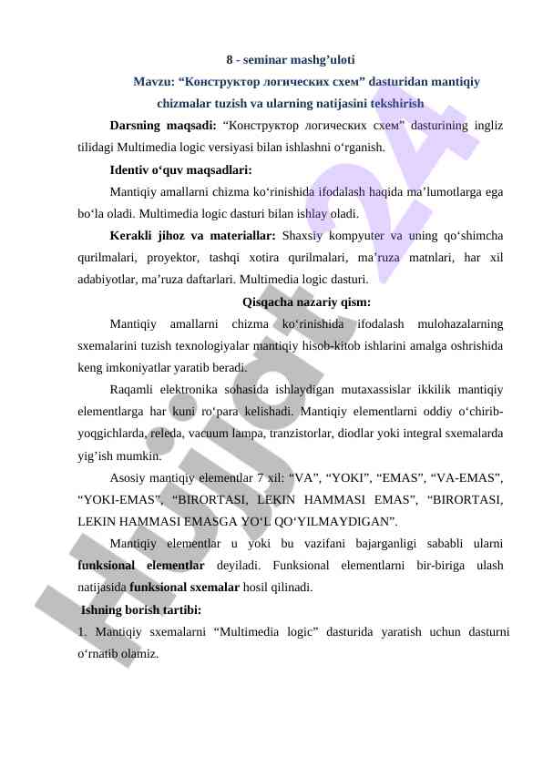 Mantiqiy sxemalar tuzish