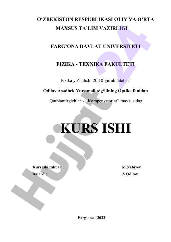 Qutblantirgichlar va kompensatorlar mavzusidagi kurs ishi
