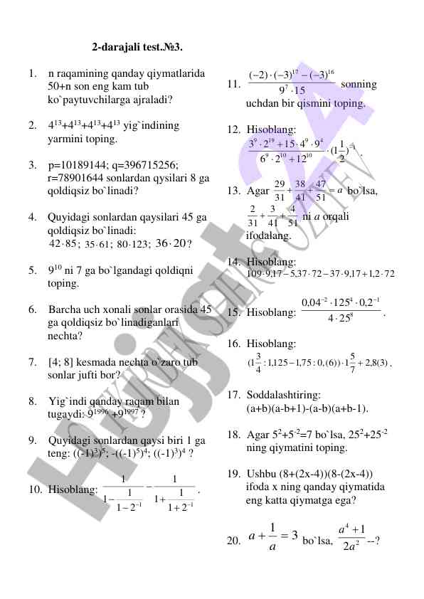 2-darajali test savollari bilan tanishing