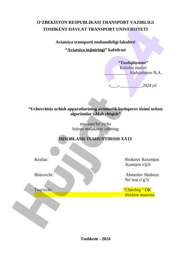 Uchuvchisiz Uchish Apparatarining Algoritmlari