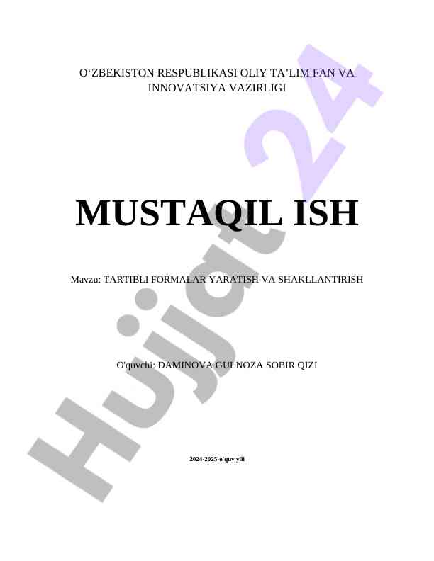 Tartibli Formalar Yaratish Va Shakllantirish
