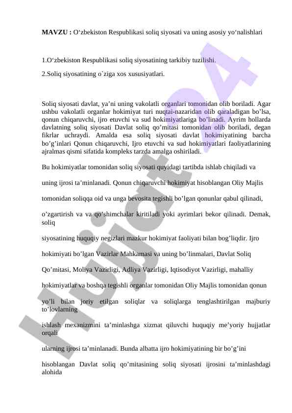 O‘zbekiston respublikasi soliq siyosati tahlili