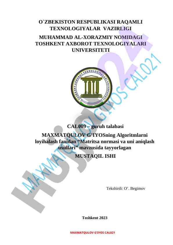 Matritsa normasi va uni aniqlash usullari