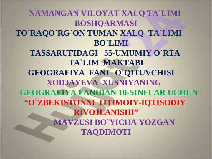 O‘zbekistonni ijtimoiy-iqtisodiy rivojlanishi