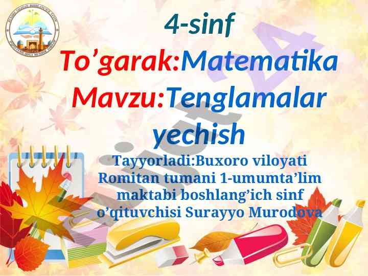 Matematika tenglamalar yechish to’garak faoliyati