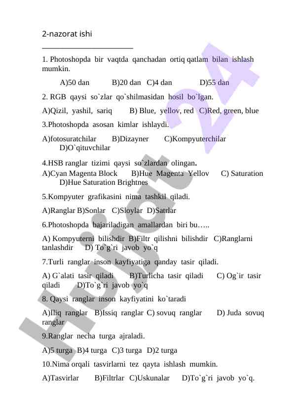 Photoshopda qatlamlar va ranglar tizimi