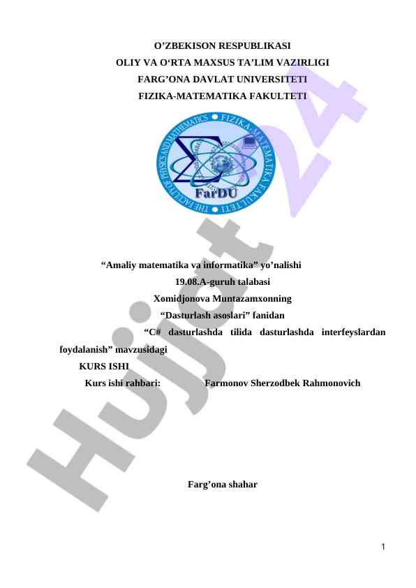 C# dasturlashda interfeyslardan foydalanish