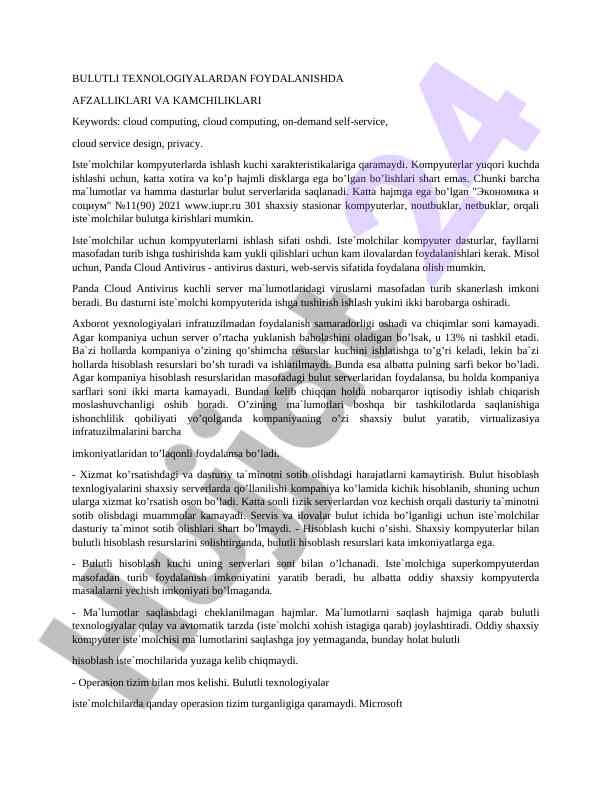 Bulutli texnologiyalarda foydalanishning afzalliklari