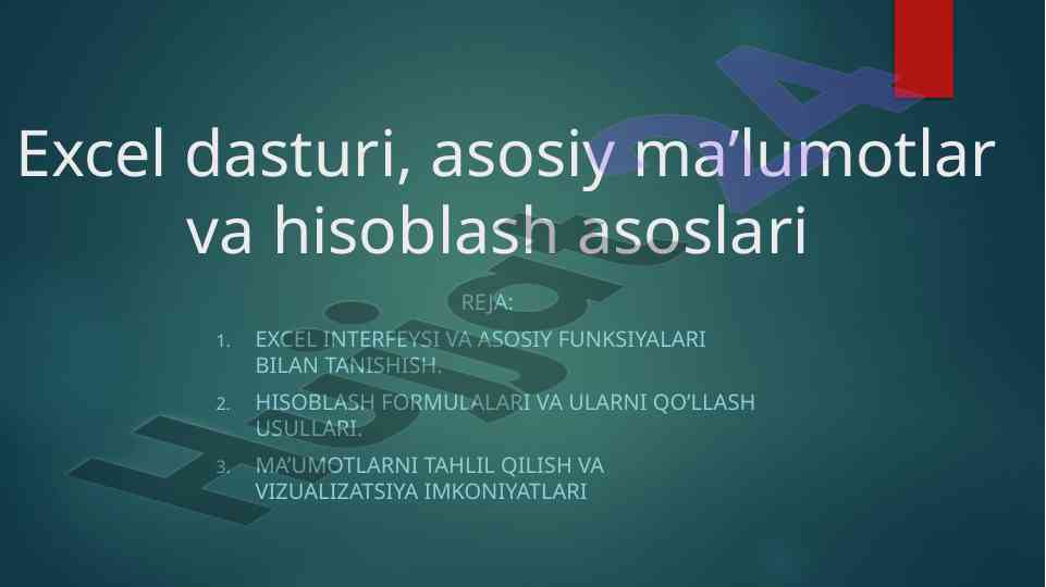 Excel dasturi: hisoblash asoslari va tahlil