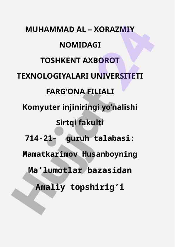 Ma'lumotlar bazasi yaratish amaliyoti