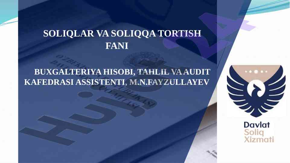 Soliqlar va soliqqa tortish fani o‘quv qo‘llanma