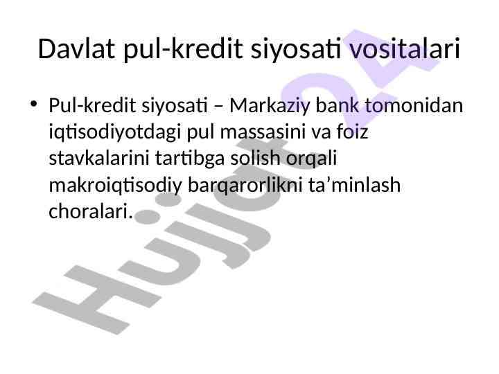 Davlat pul-kredit siyosati vositalari tahlili