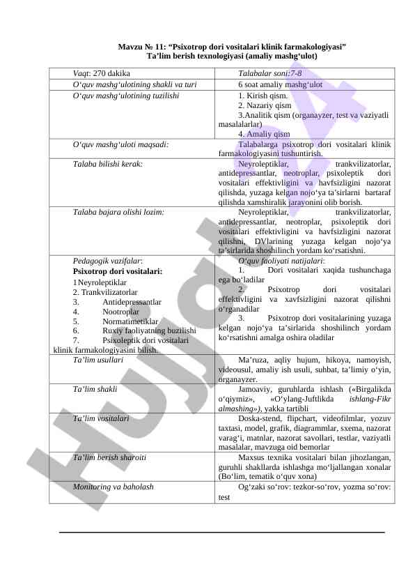 Psixotrop dori vositalari klinik farmakologiyasi