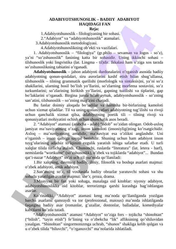 Adabiyotshunoslik metodologiyasi va asosiy qoidalar