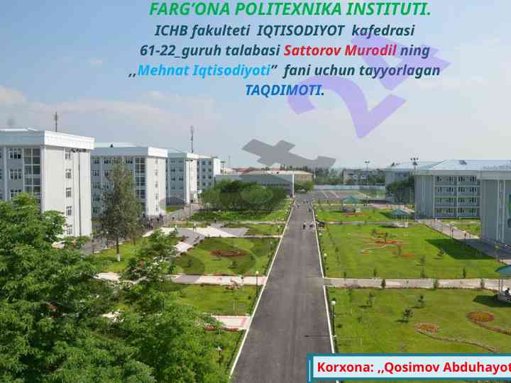 Mehnat iqtisodiyoti taqdimoti korxona faoliyati