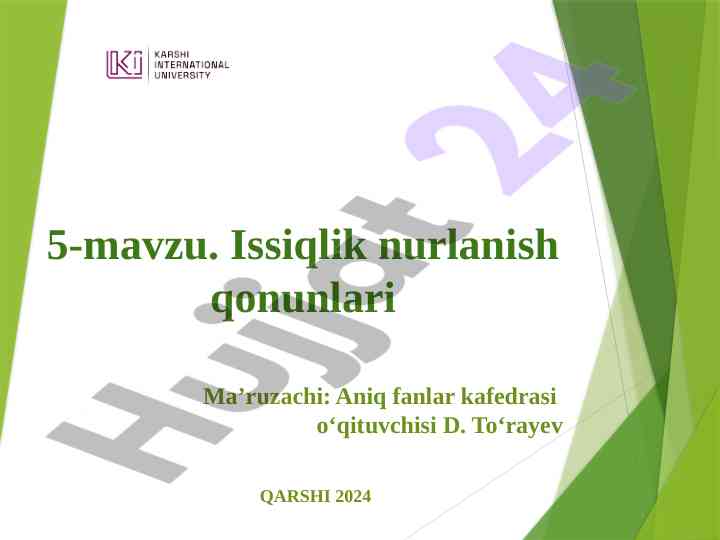 Issiqlik nurlanish qonunlari mavzusi