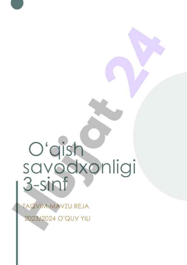 Oʻqish savodxonligi 3-sinf taqvim mavzu reja 2023/2024