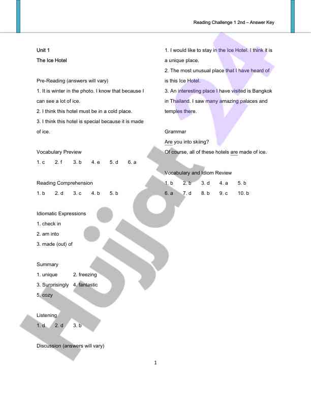 Ice hotel reading challenge answer key overview