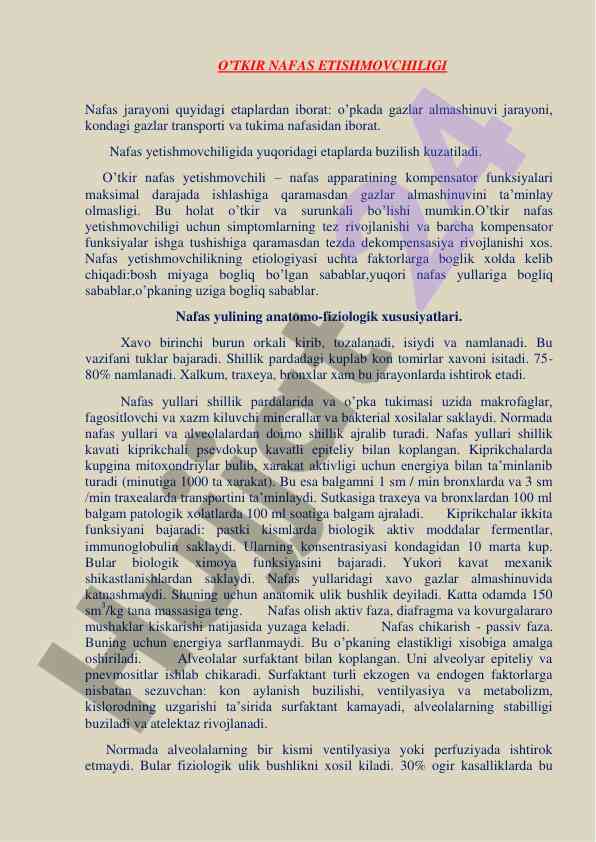 O’tkir nafas yetishmovchiligi jarayonlariga boshqarish