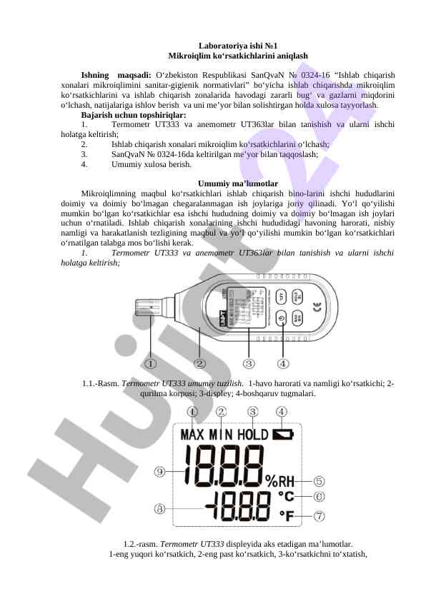 Mikroiqlim ko‘rsatkichlarini aniqlash laboratoriya ishlari
