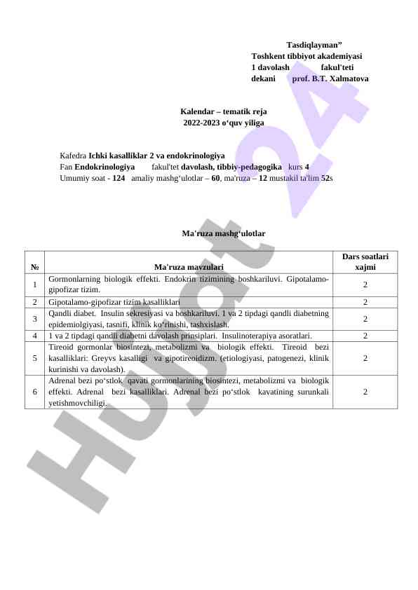 2022-2023 o‘quv yili kalendar reja