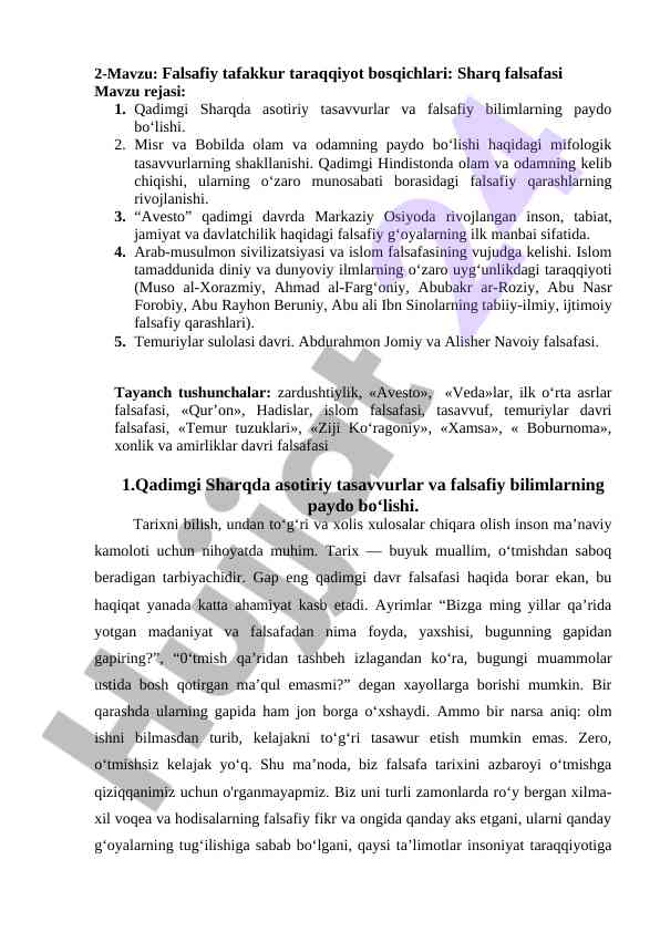 Falsafiy tafakkur taraqqiyot bosqichlari: sharq falsafasi