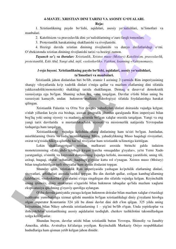 Xristian dini tarixi va asosiy g‘oyalari