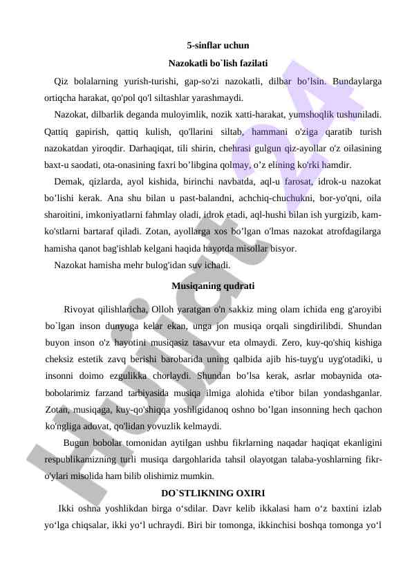 Nazokatli bo'lish fazilati va qiz bolalar