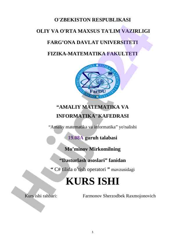 C# tilida o'tish operatorlari haqida kurs ishti