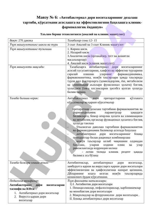 Антибактериал дори воситаларининг дозалаш тартиби
