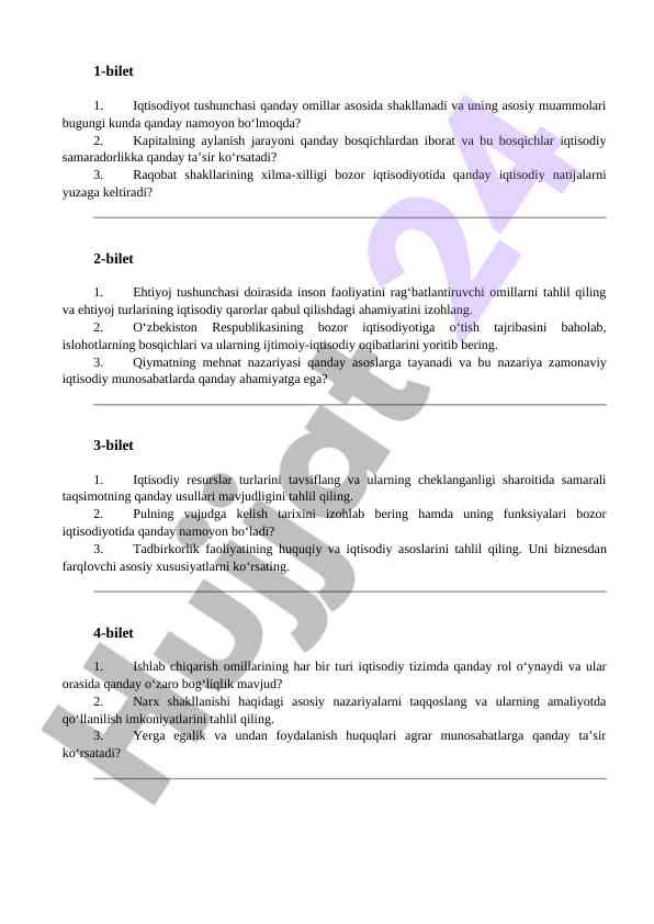 Iqtisodiyot tushunchasi va uning muammolari