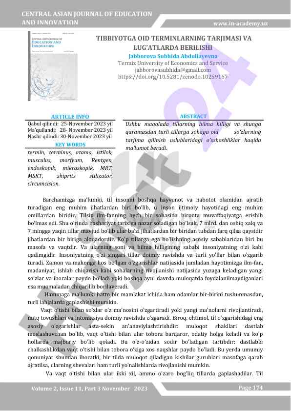 Tibbiyotga oid terminlarning tarjimasi va lug'atlarda berilishi
