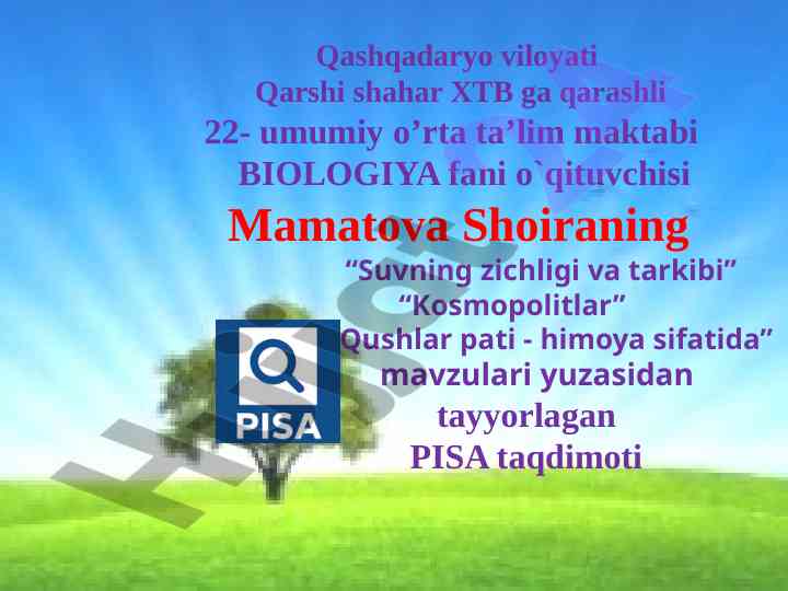 Suvning zichligi va tarkibi ta’lim taqdimoti