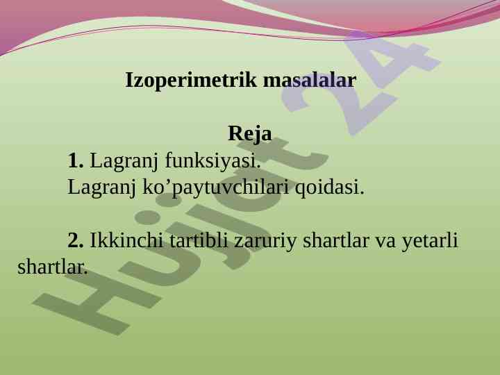 Izoperimetrik masalalar va lagranj funksiyasi