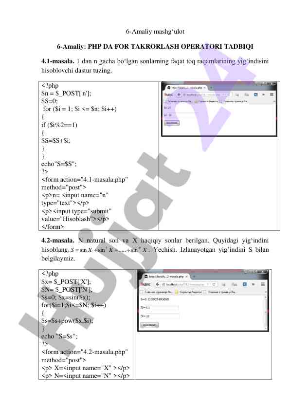 Php da for takrorlash operatori amaliy mashg‘ulot