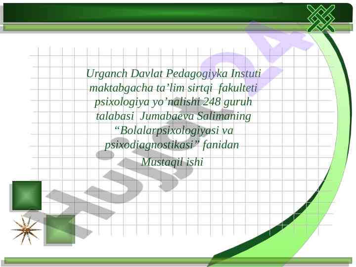 Bolalar psixologiyasi va psixodiagnostikasi