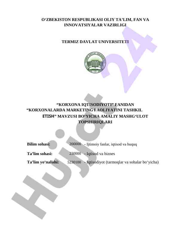 Korxonalarda marketing faoliyatini tashkil etish