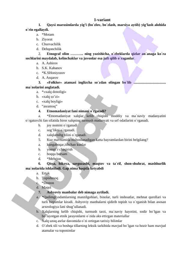 O‘zbeklarning marosimlari va etnomadaniyat