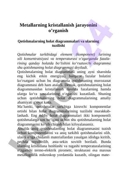 Qotishmalarning holat diagrammalari tahlili