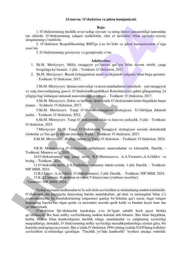 O'zbekiston va jahon hamjamiyati tashqi siyosati