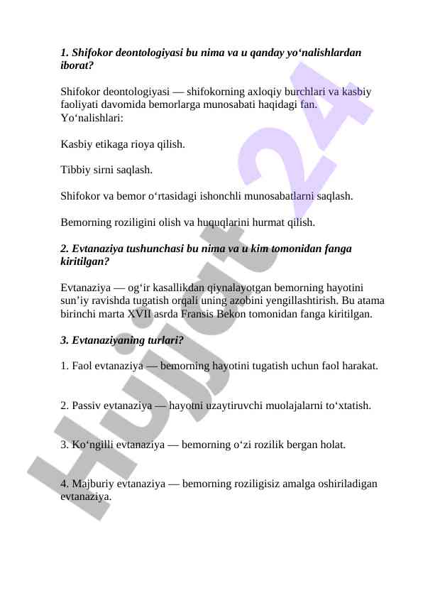 Shifokor deontologiyasi va evtanaziya tushunchasi