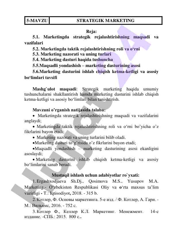 Strategik marketingning asosiy tamoyillari