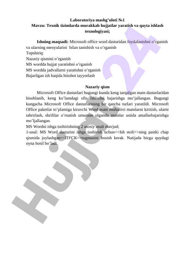 Microsoft office word dasturida hujjatlar yaratish