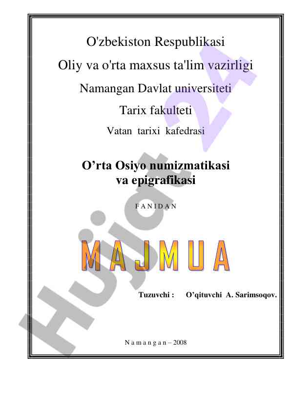 O‘rta osiyo numizmatikasi va epigrafikasi dasturi