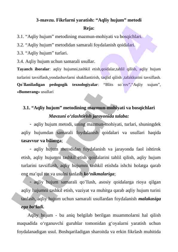 Aqliy hujum metodi: fikrlarni yaratish va turlari