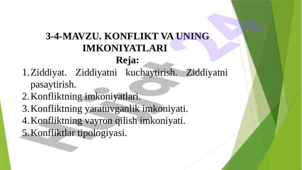 Konflikt va uning imkoniyatlari tahlili