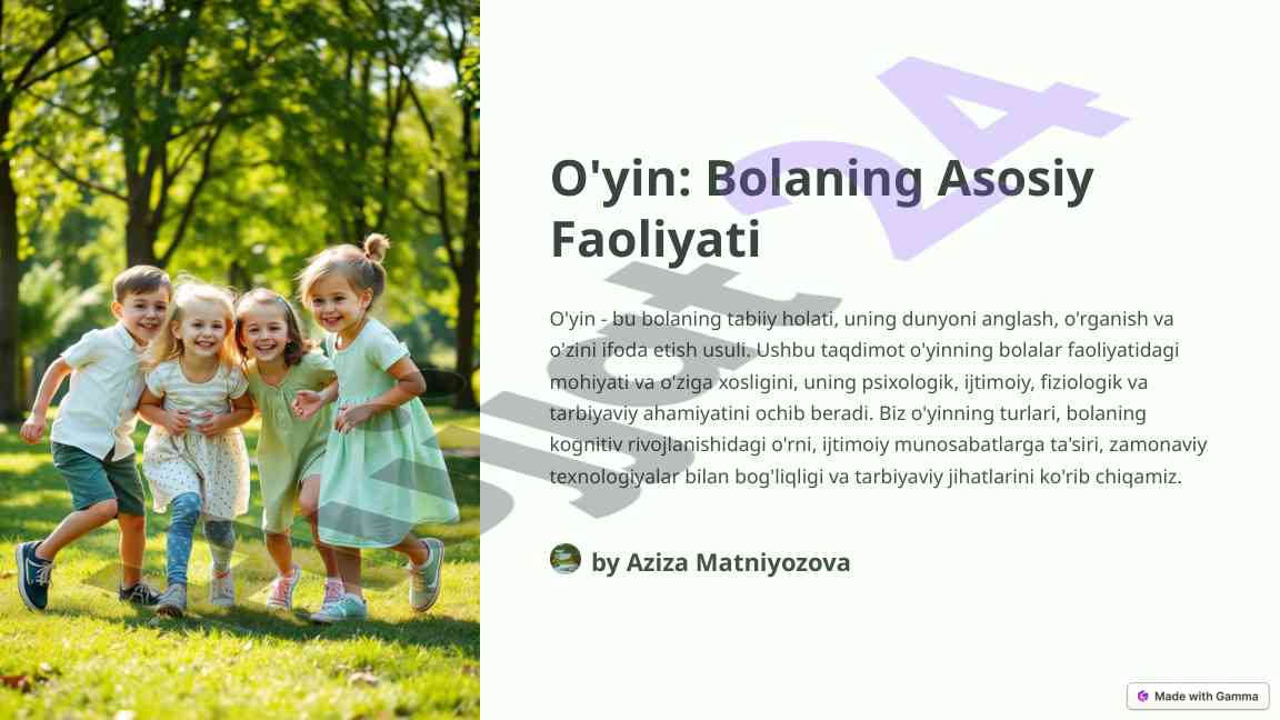 O'yin va bolaning kognitiv rivojlanishi