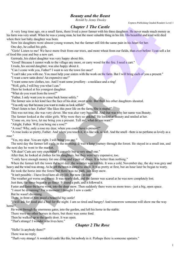 Beauty and the beast graded reader introduction