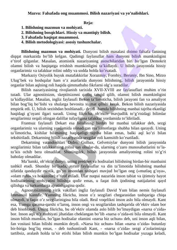 Falsafada ong muammosi va bilish nazariyasi