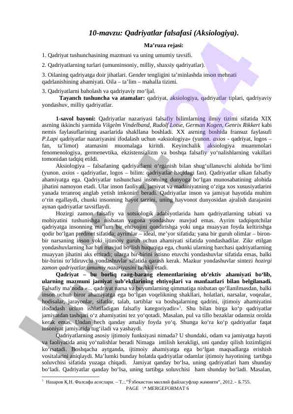 Qadriyatlar falsafasi aksiologiya asoslari